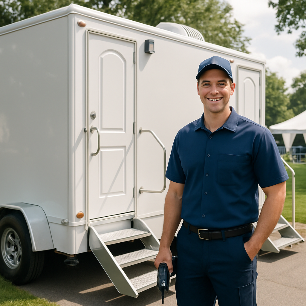 Restroom attendant services keeping luxury trailers clean for Greensboro and Winston-Salem events